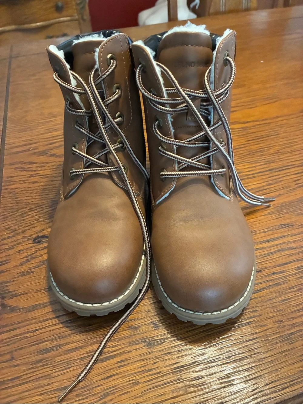 Kids Cozy Brown Lace-Up Winter Boots with Faux-Fur Collar